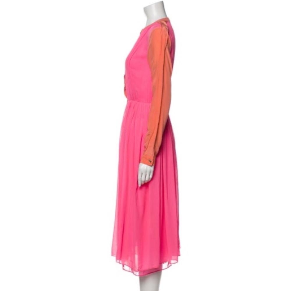 RACHEL ROY Bright Pink Orange Long Sleeve Silk Midi Dress - Picture 5 of 13